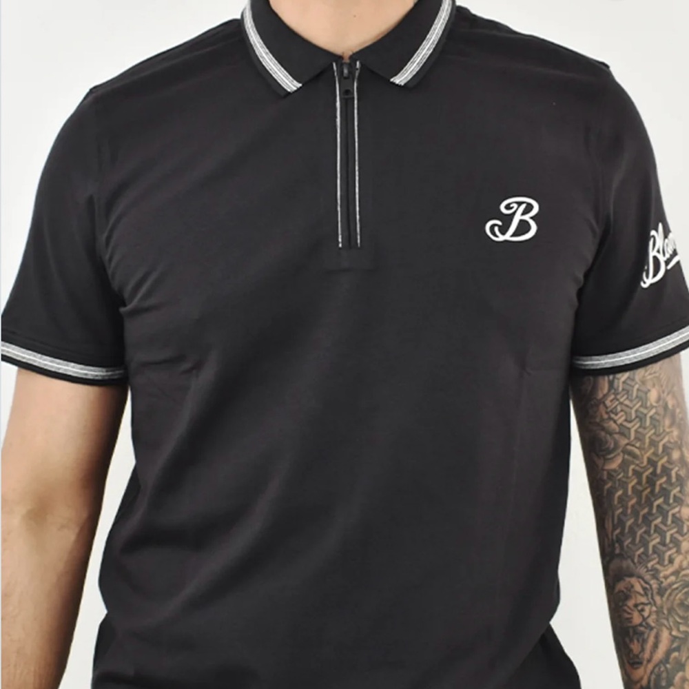 Black Quarter-Zip Polo with White Trim